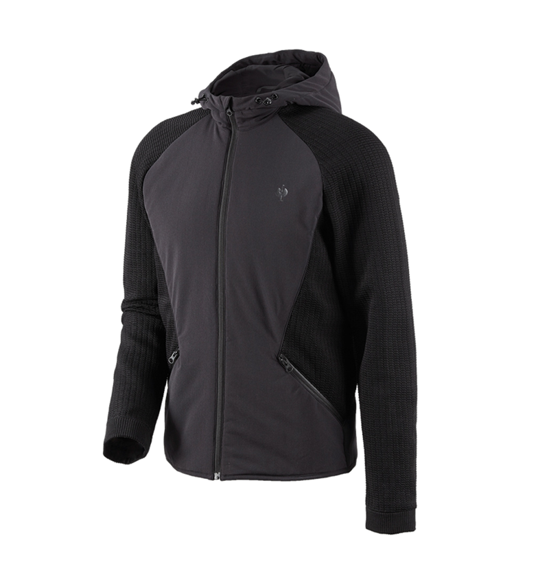 Work Jackets: Hybrid hooded knitted jacket e.s.trail + black 2