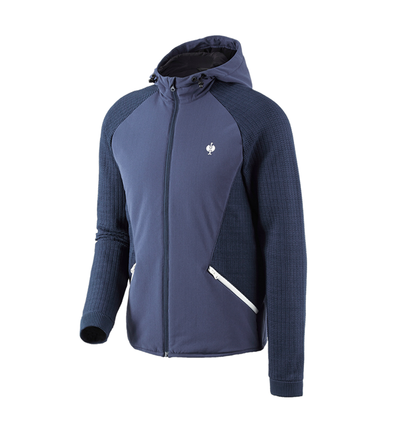 Work Jackets: Hybrid hooded knitted jacket e.s.trail + deepblue/white 2