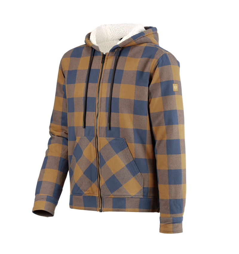 Work Jackets: Check-hooded jacket e.s.iconic + almondbrown/oxidblue 5