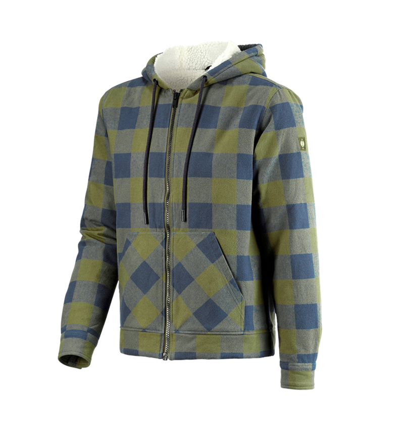 Work Jackets: Check-hooded jacket e.s.iconic + mountaingreen/oxidblue 6