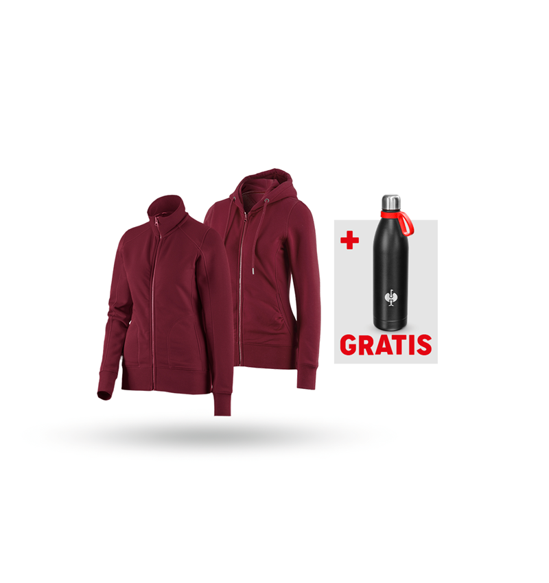 Bekleidung: SET: Sweatjacke + Hoody-Sweatjacke, Damen + bordeaux