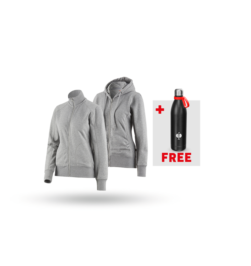 Clothing: SET: Sweat jacket + hoody sweat jacket, ladies' + grey melange