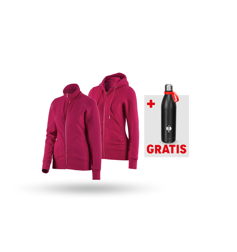 Bekleidung: SET: Sweatjacke + Hoody-Sweatjacke, Damen + beere