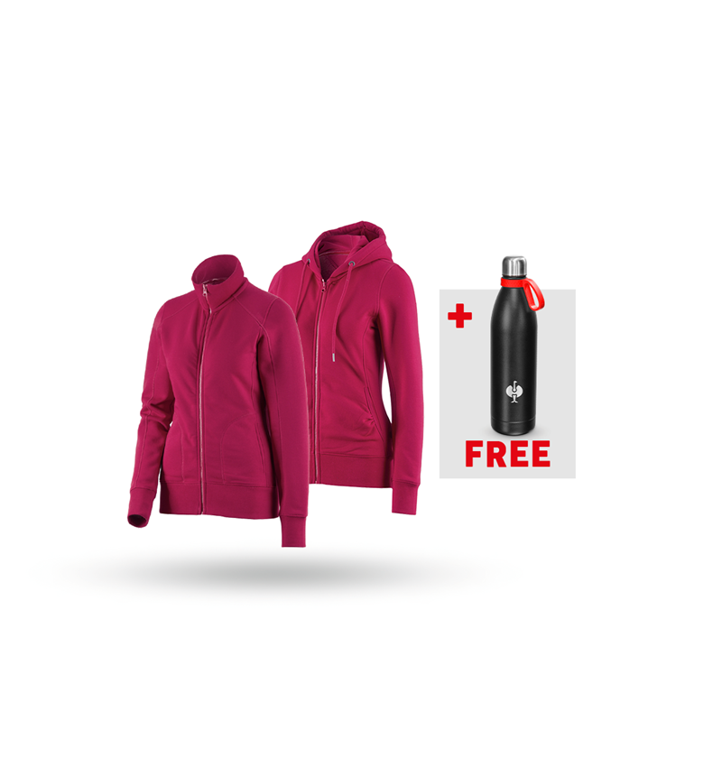 Clothing: SET: Sweat jacket + hoody sweat jacket, ladies' + berry