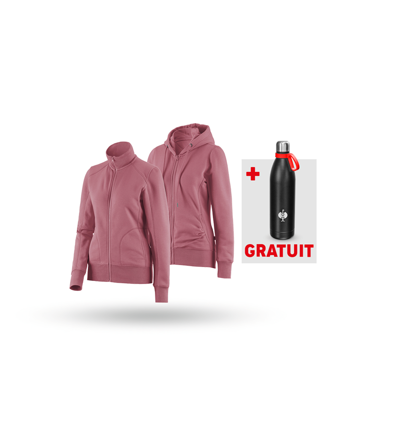 Vêtements: KIT : Veste sweat + veste sweat à capuche, femmes + vieux rose