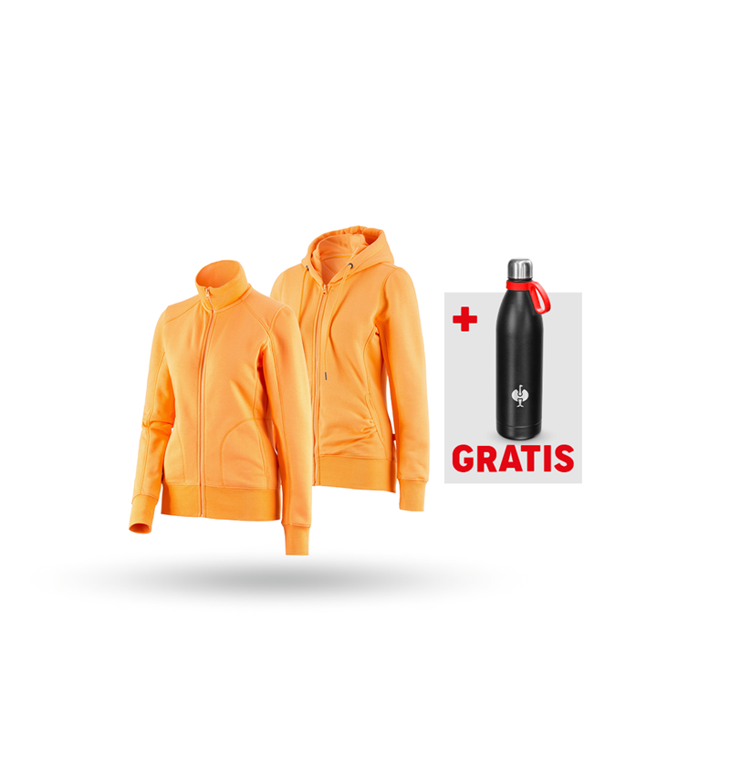 Bekleidung: SET: Sweatjacke + Hoody-Sweatjacke, Damen + hellorange