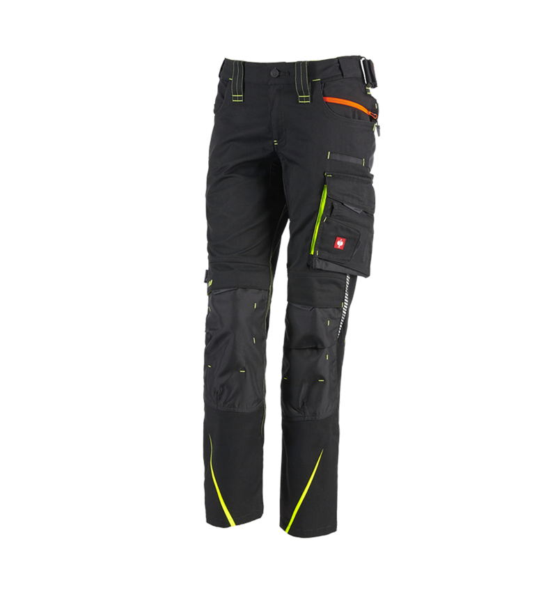 Work Trousers: Ladies' trousers e.s.motion 2020 winter + black/high-vis yellow/high-vis orange