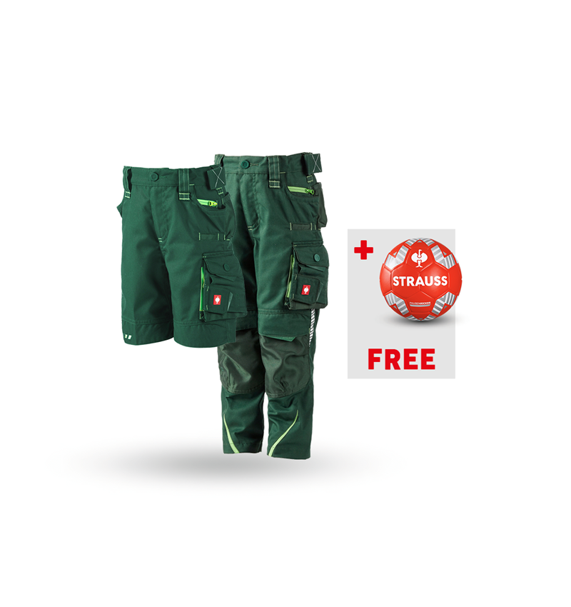 Clothing: SET:Kids' trousers e.s.motion 2020+shorts+footb. + green/seagreen