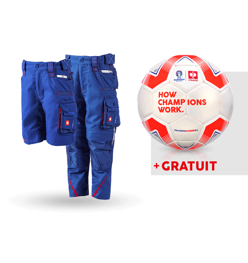 Collaborations: KIT:Pantalon+short e.s.motion 2020,enfants+ballon + bleu royal/rouge vif