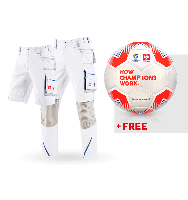 Collaborations: SET: Trousers e.s.motion 2020 + shorts + football + white/gentianblue
