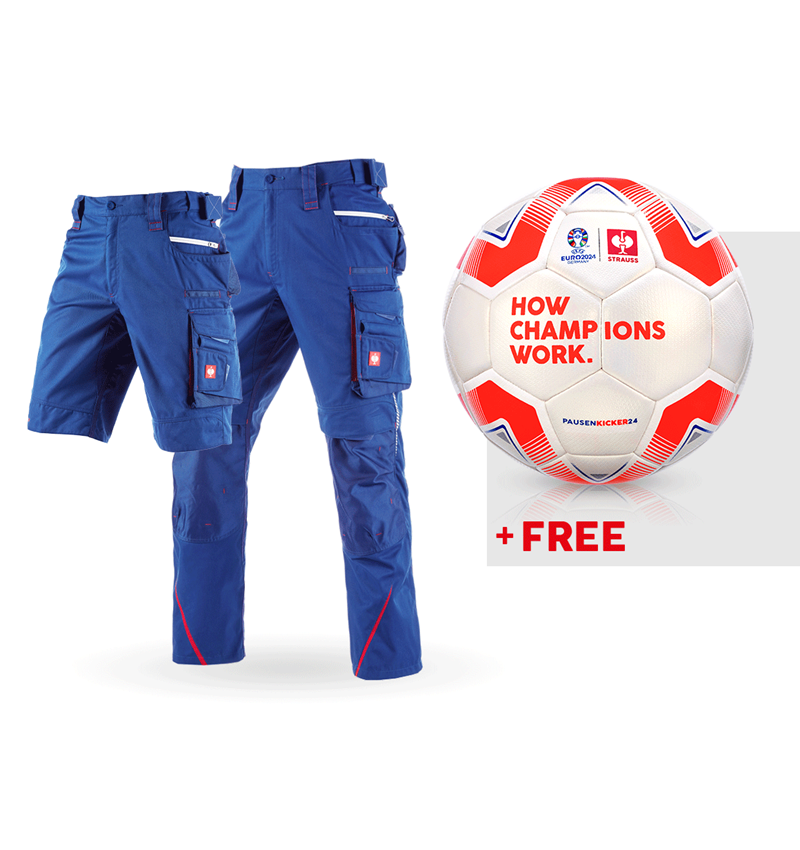 Collaborations: SET: Trousers e.s.motion 2020 + shorts + football + royal/fiery red