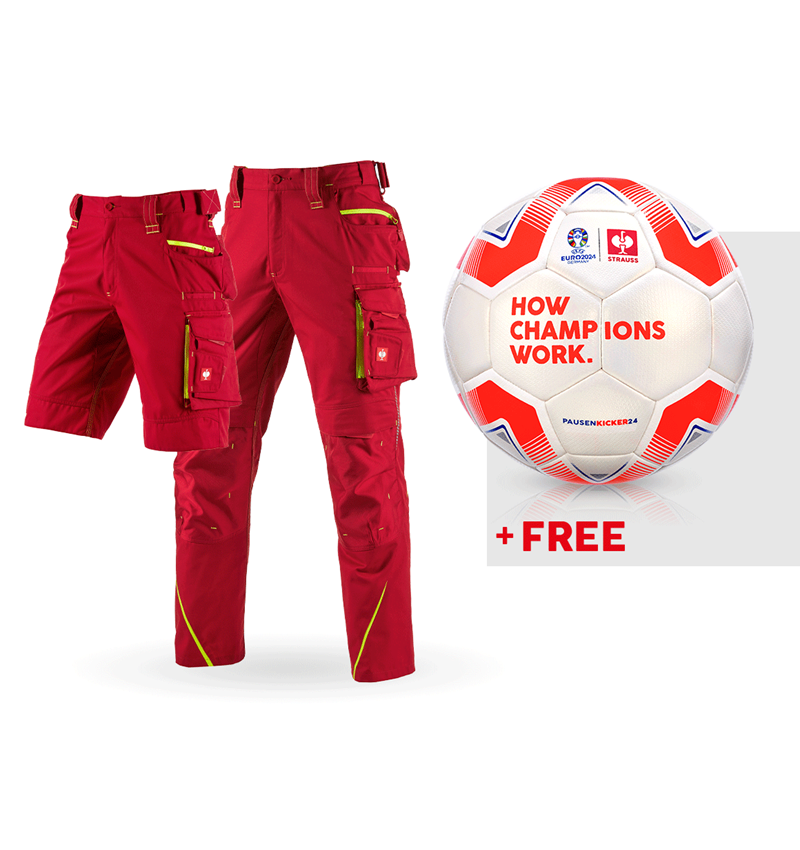 Clothing: SET: Trousers e.s.motion 2020 + shorts + football + fiery red/high-vis yellow