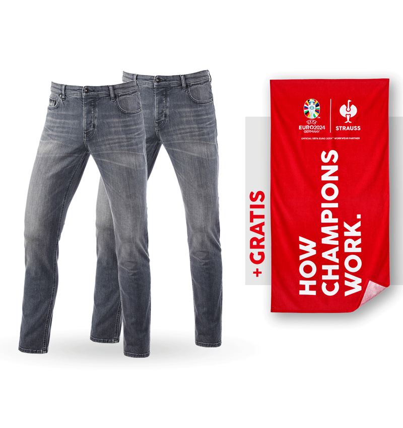 Kollaborationen: SET: 2x e.s. 5-Pocket-Stretch- Jeans,slim+Badetuch + graphitewashed
