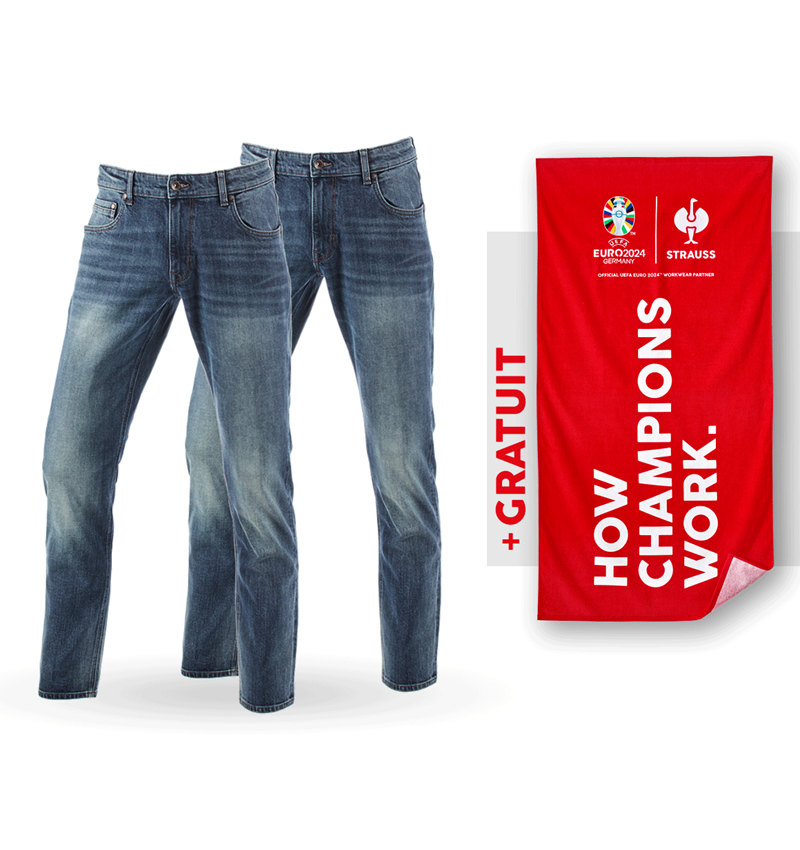 Collaborations: KIT : 2x jeans stretch 5 poches, straight+serviett + mediumwashed
