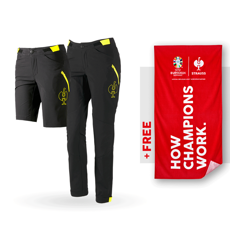 Collaborations: SET: Women's func. trousers e.s.trail+shorts+towel + black/acid yellow