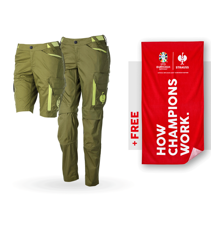 Collaborations: SET: Trousers e.s.trail, women + shorts + towel + junipergreen/limegreen