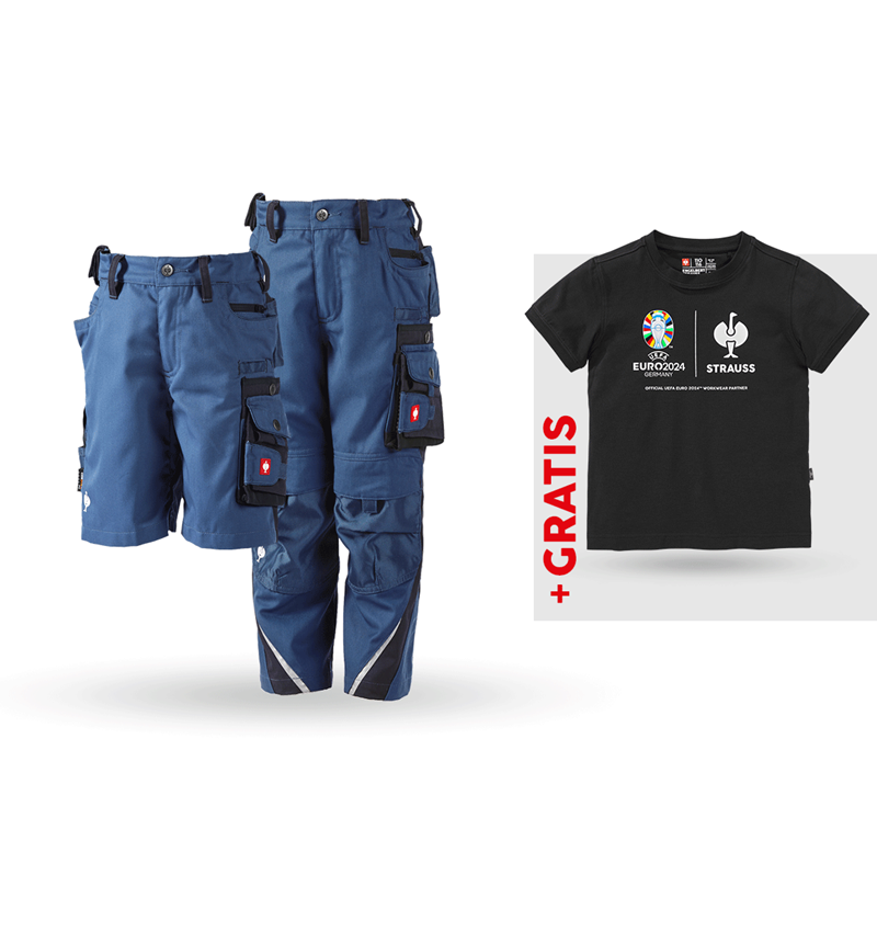Kollaborationen: SET: Kinder Bundhose + Short e.s.motion + Shirt + kobalt/pazifik