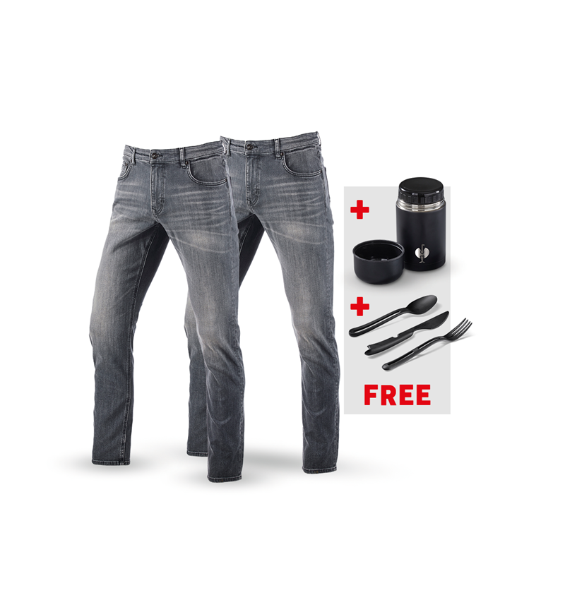 Clothing: SET:2x5-Pocket stretchjeans straight+Food C.+Cutl. + graphitewashed