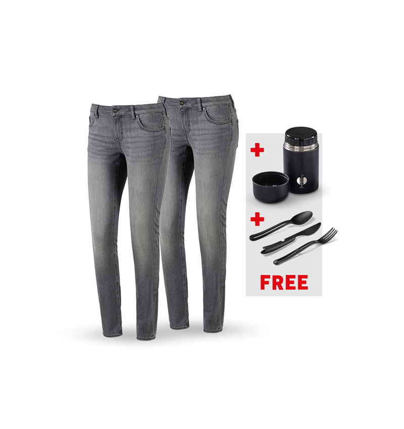 Clothing: SET: 2x 5-Pocket-Stretch-Jeans, Lad.+Food C.+Cutl. + graphitewashed