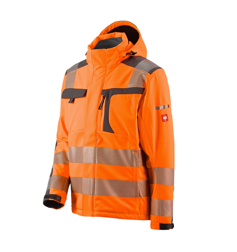 Work Jackets: High-vis softshell jacket e.s.motion + high-vis orange/anthracite 1