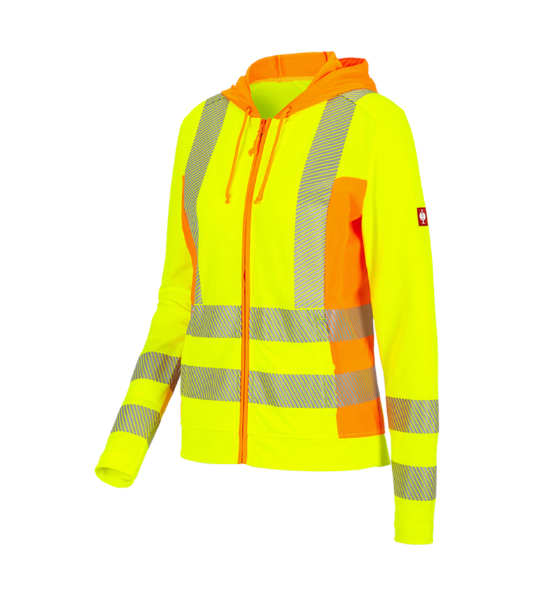Work Jackets: High-vis funct.hooded jacket e.s.motion 2020,lad. + high-vis yellow/high-vis orange 2