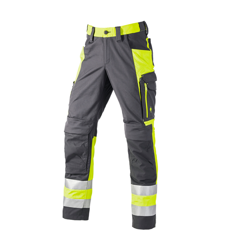 Pantalons de travail: Pant. à taille élast. haute visibil. e.s.concrete + anthracite/jaune fluo 2