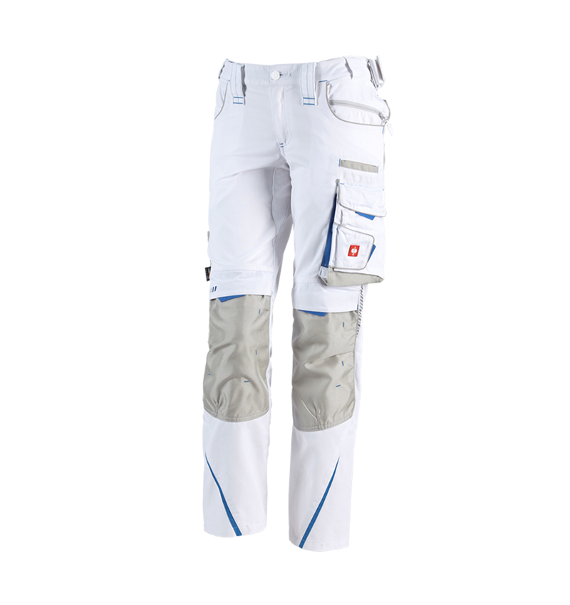 Work Trousers: Ladies' trousers e.s.motion 2020 + white/gentianblue 2