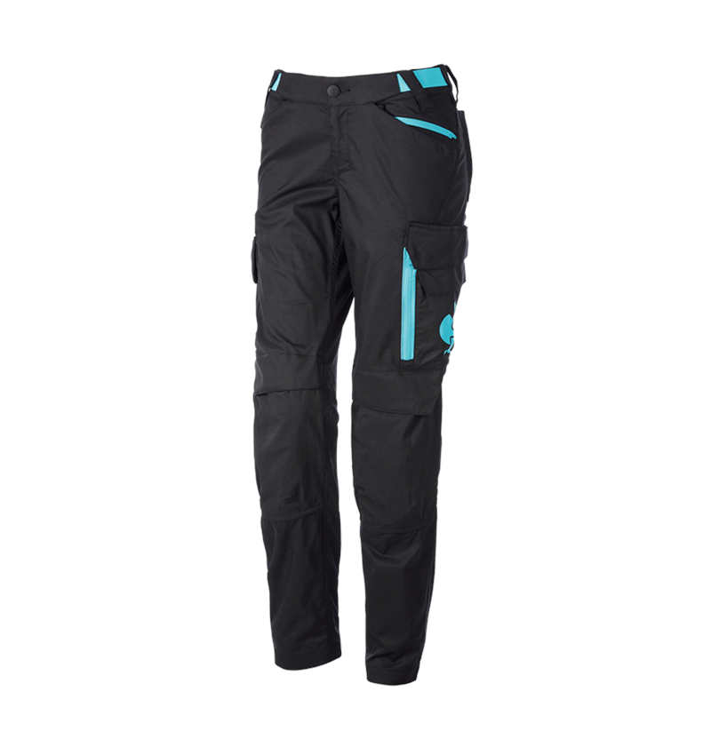 Vêtements: Pantalon à taille élastique e.s.trail, femmes + noir/lapis turquoise 4