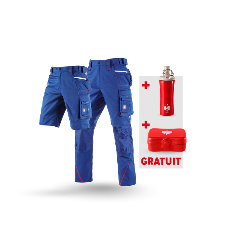 Vêtements: KIT:Pant.+Short e.s.motion2020+Boîte à pain+Gourde + bleu royal/rouge vif