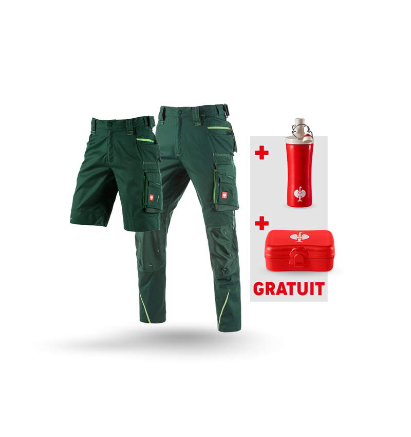 Vêtements: KIT:Pant.+Short e.s.motion2020+Boîte à pain+Gourde + vert/vert d'eau