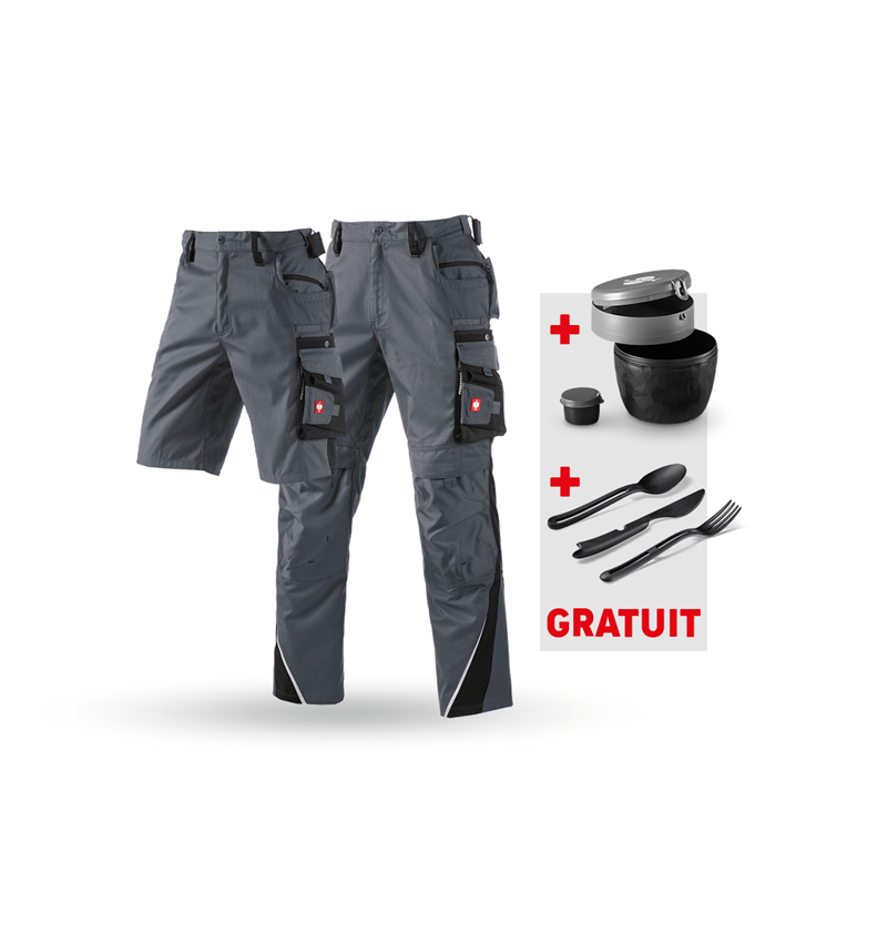 Vêtements: KIT: Pant.trav.+Short e.s.motion+Boîte-repas+Couv. + gris/noir