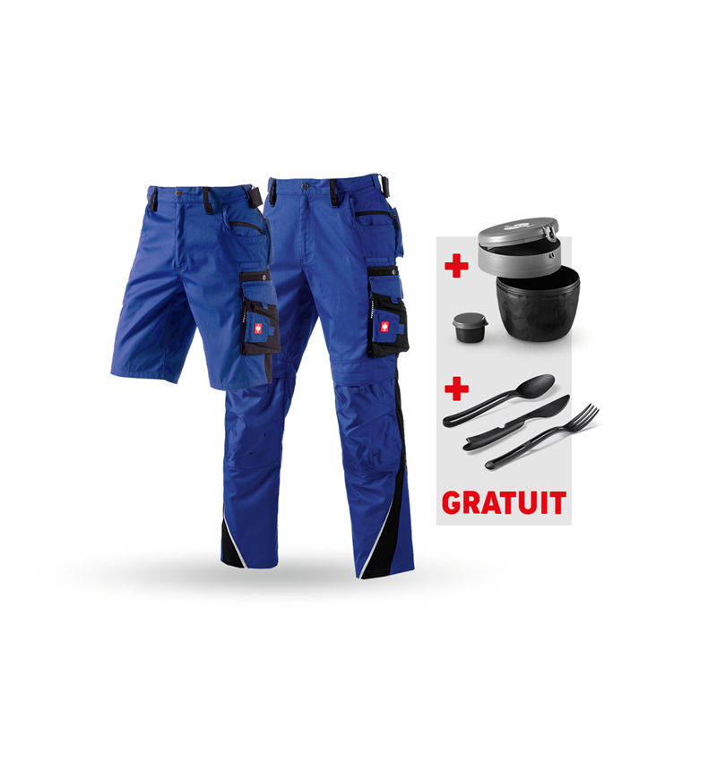 Vêtements: KIT: Pant.trav.+Short e.s.motion+Boîte-repas+Couv. + bleu royal/noir