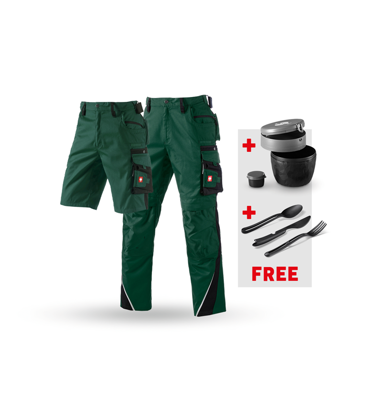 Clothing: SET: Trousers+Shorts e.s.motion+Lunchbox+Cutlery + green/black