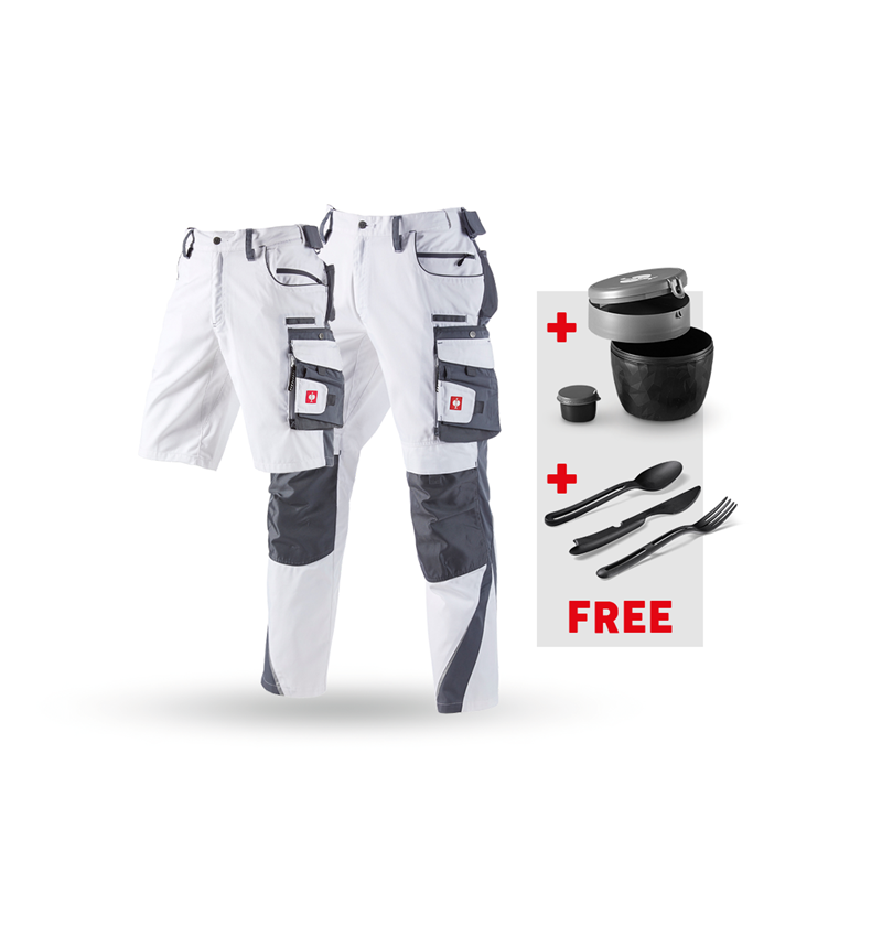 Clothing: SET: Trousers+Shorts e.s.motion+Lunchbox+Cutlery + white/grey