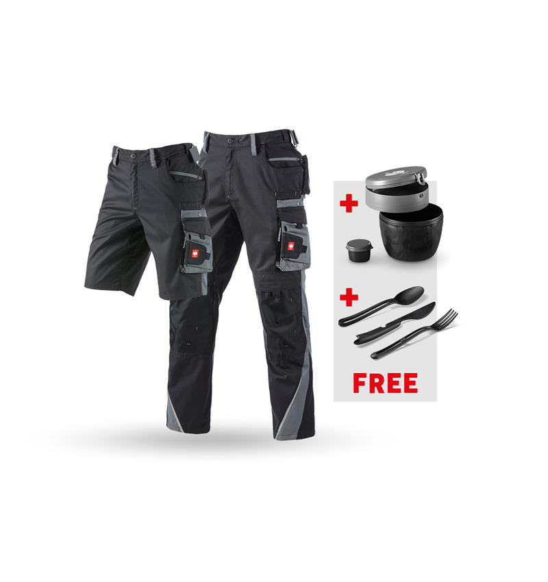 Clothing: SET: Trousers+Shorts e.s.motion+Lunchbox+Cutlery + graphite/cement