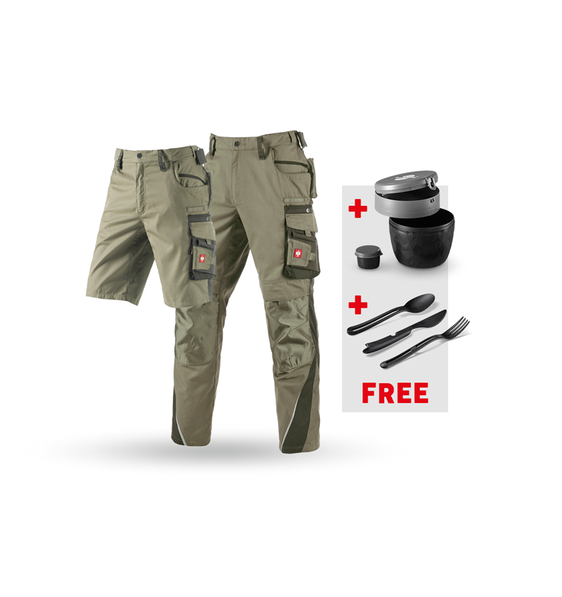 Clothing: SET: Trousers+Shorts e.s.motion+Lunchbox+Cutlery + reed/moss