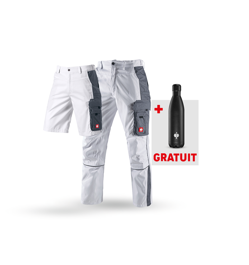 Vêtements: KIT: Pantalon à taille + Short e.s.active + Gourde + blanc/gris