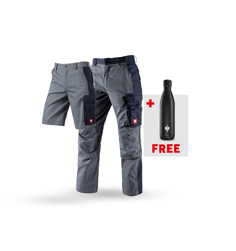 Clothing: SET: Trousers + Short e.s.active + Drink bottle + grey/navy
