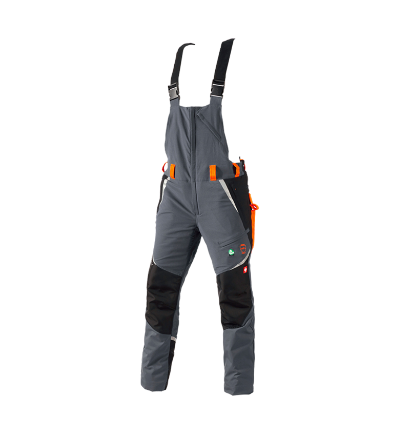Work Trousers: e.s. Forestry cut protection bib & brace, KWF + grey/high-vis orange 2