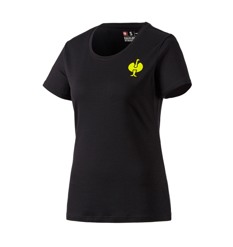 Shirts & Co.: T-Shirt Merino e.s.trail, Damen + schwarz/acidgelb 2