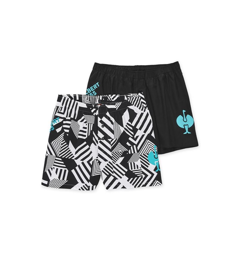 Underwear | Functional Underwear: Boxer shorts cotton stretch e.s.trail, pack of 2 + black/lapisturquoise+black/white/lapisturquoise