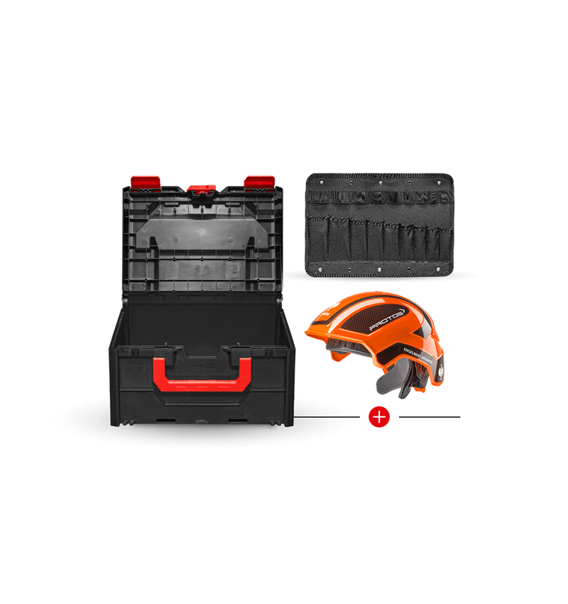 Arbeitsschutz: e.s. Arbeitshelm Protos® + STRAUSSbox 215 midi + orange/schwarz