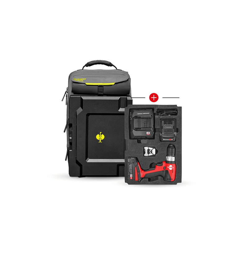Système STRAUSSbox: Insert visseuse sur batterie+sac à dos STRAUSSbox + gris basalte/jaune acide