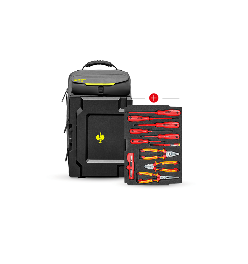 STRAUSSbox System: Insert Elektro Classic + STRAUSSbox backpack + basaltgrey/acid yellow