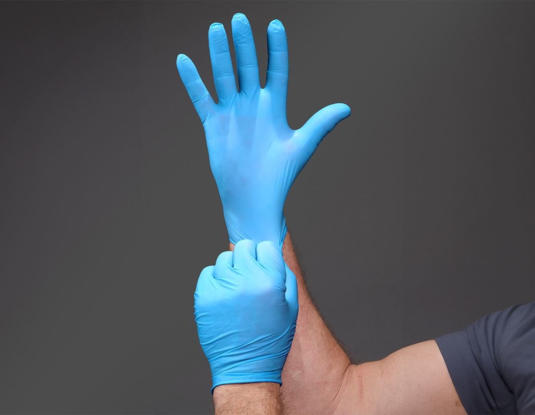 Beschichtet: Einweg Nitril-Handschuhe Basic, puderfrei + blau