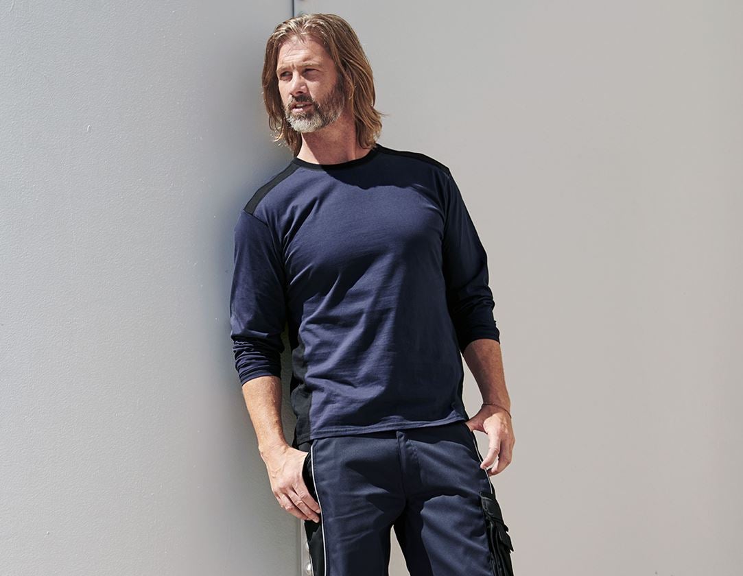 Shirts & Co.: Longsleeve cotton e.s.active + dunkelblau/schwarz 1