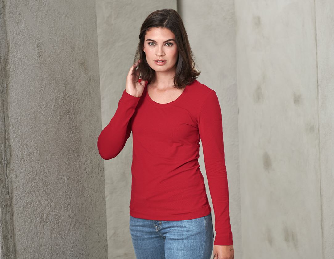 Thèmes: e.s. Longsleeve cotton stretch, femmes + rouge vif