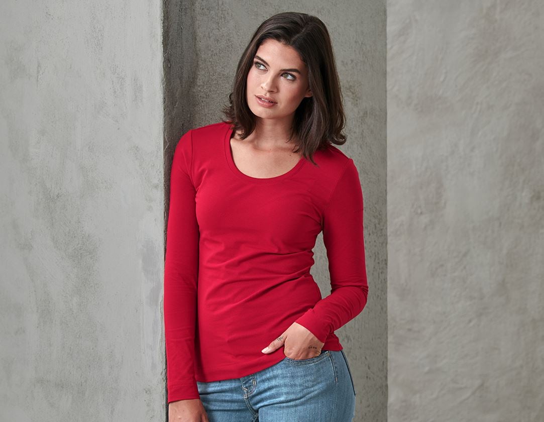 Shirts, Pullover & more: e.s. Long sleeve cotton stretch, ladies' + fiery red 1