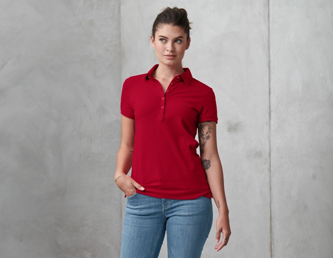 Hauts: e.s. Polo cotton stretch, femmes + rouge vif