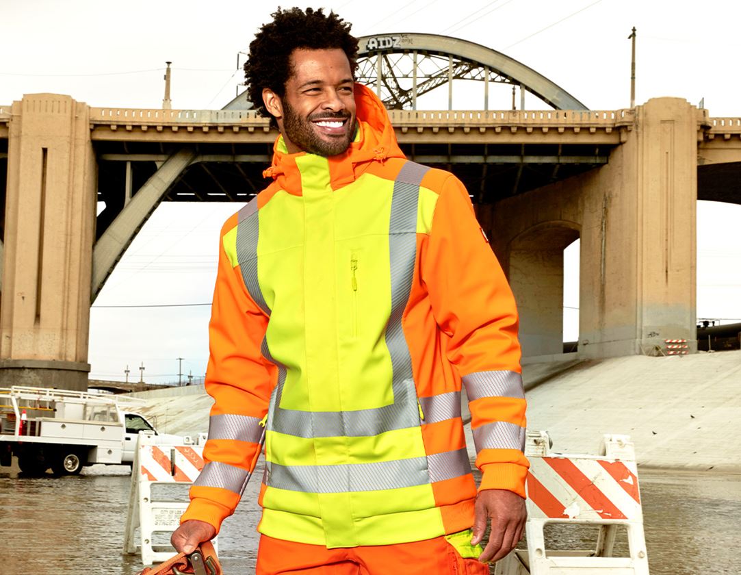Work Jackets: High-vis winter softshell jacket e.s.motion 2020 + high-vis yellow/high-vis orange